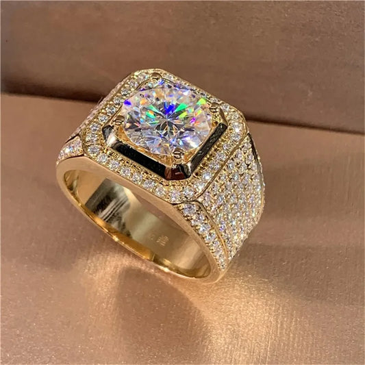 Solitaire 2CT Moissanite Ring for Men – 14K Gold Plated 925 Silver Wedding Band