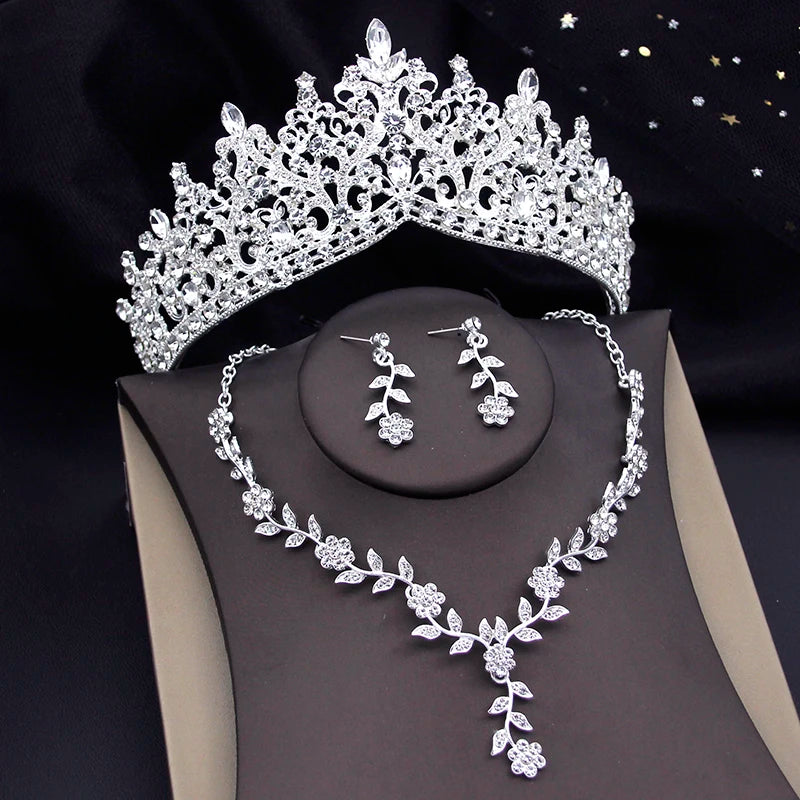 3-Piece Baroque Bridal Crown & Jewelry Set – Necklace, Earrings & Tiara for Prom