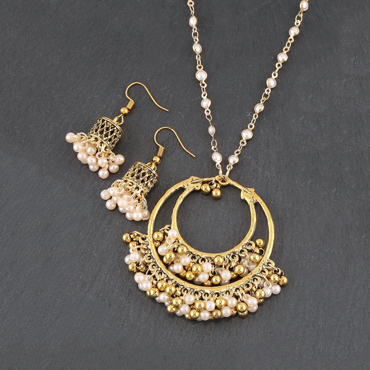 Luxury Retro Indian Jewelry Set – Necklace & Jhumka Earrings