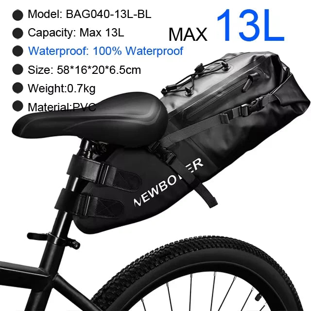 NEWBOLER 13L Waterproof Bike Saddle Bag – Foldable Rear Trunk for MTB/Road