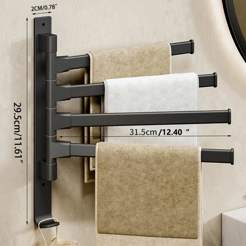 Rotatable Bathroom Towel Rack – Space Aluminum 2-5 Bar Wall-Mounted Holder