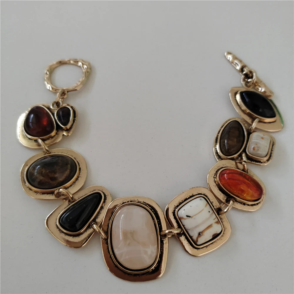 2025 Indian Vintage Resin Bracelet – Boho Ethnic Gold & Silver Plated Charm Jewelry