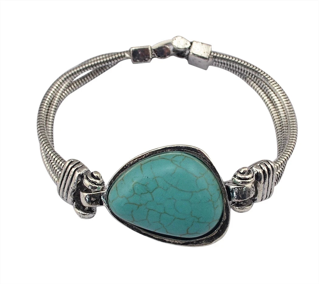 Gypsy Tribal Tibetan Bracelet – Boho Vintage Turquoise Elastic Bangle for Women
