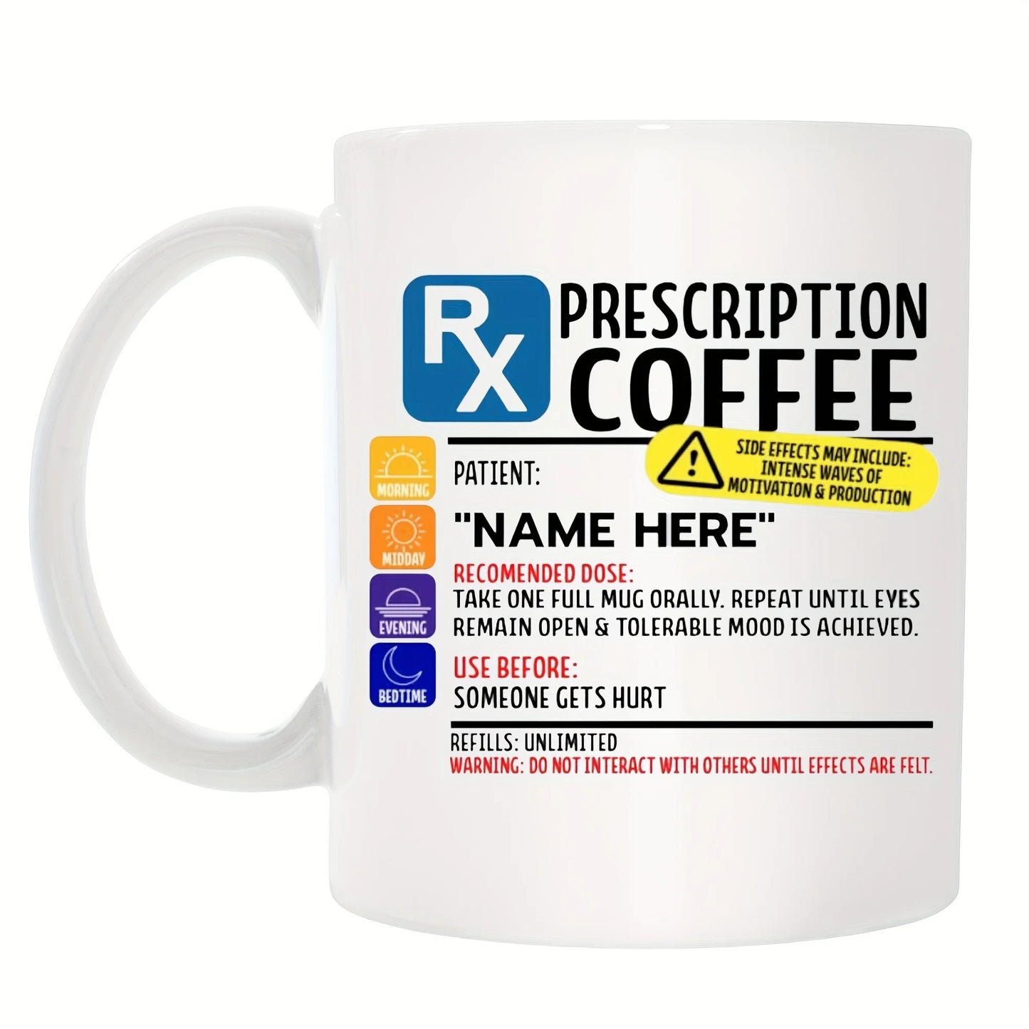 RX Prescription Coffee Mug – Ceramic Drinkware for Nurses, Pharmacists & Psychiatrists