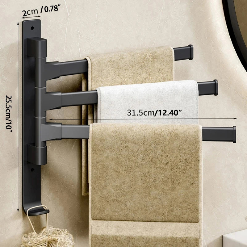 Rotatable Bathroom Towel Rack – Space Aluminum 2-5 Bar Wall-Mounted Holder