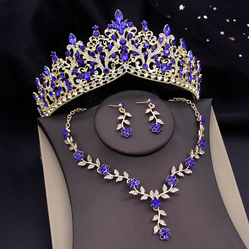 3-Piece Baroque Bridal Crown & Jewelry Set – Necklace, Earrings & Tiara for Prom