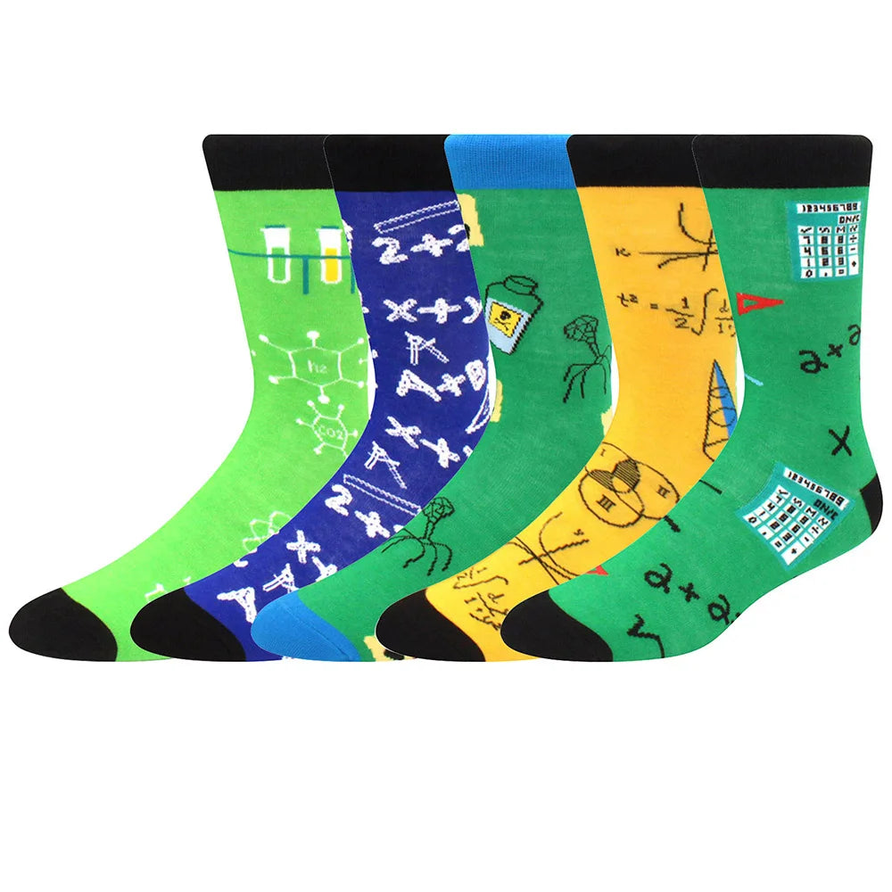 5 Pairs Combed Cotton Socks – Funny Fashion Crew Socks for Men & Women