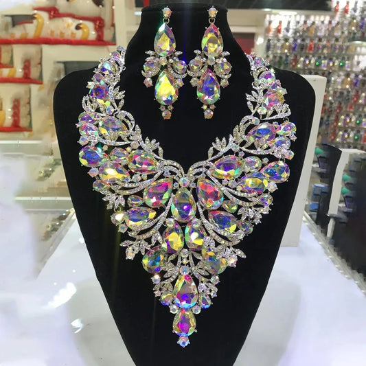 Stonefans Rhinestone Drop Jewelry Set – Statement Necklace & Earrings for Women, 2024