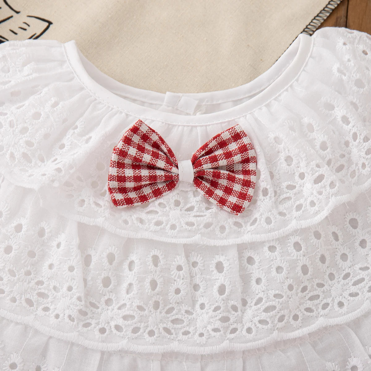 White Hollow Out Sleeveless Top+Plaid Skirt For Baby And Girl, Two-Piece Set,Summer New Children'S Clothing (9 Months -3 Years)