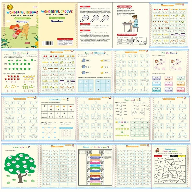 Magic Copybook Set – Reusable Calligraphy Practice with Grooves Template for Kids