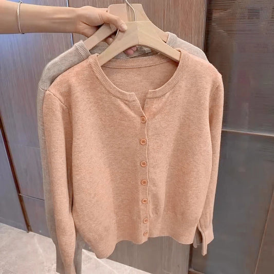 Women's Thin Fleece Knit Sweater – Round Neck, Loose Cashmere Top, Warm Casual Korean Style