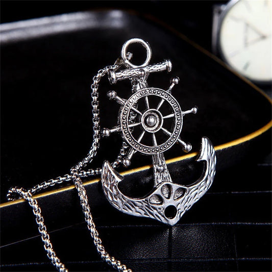Punk Pirate Anchor Rudder Necklace – Vintage Nautical Charm