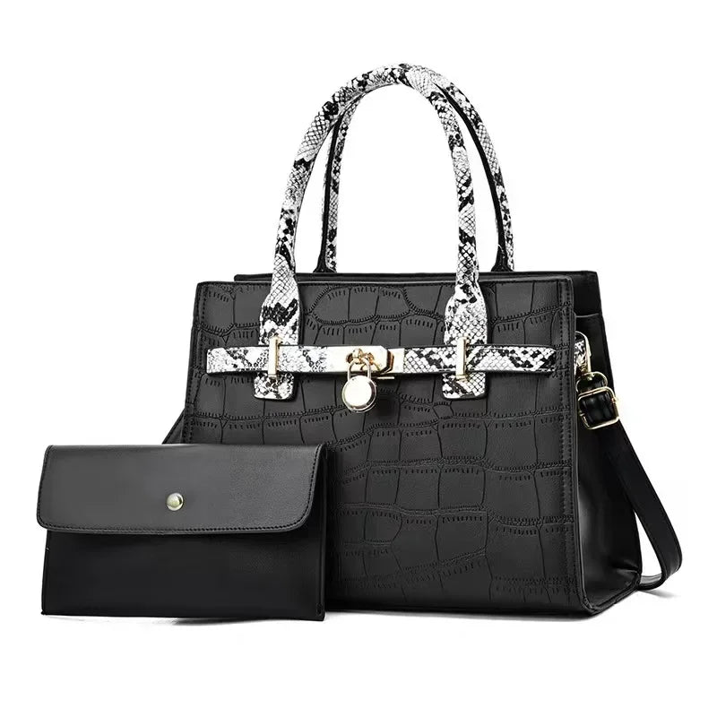 2-Piece Snake Pattern Handbag Set – Tote & Shoulder Satchel for Women