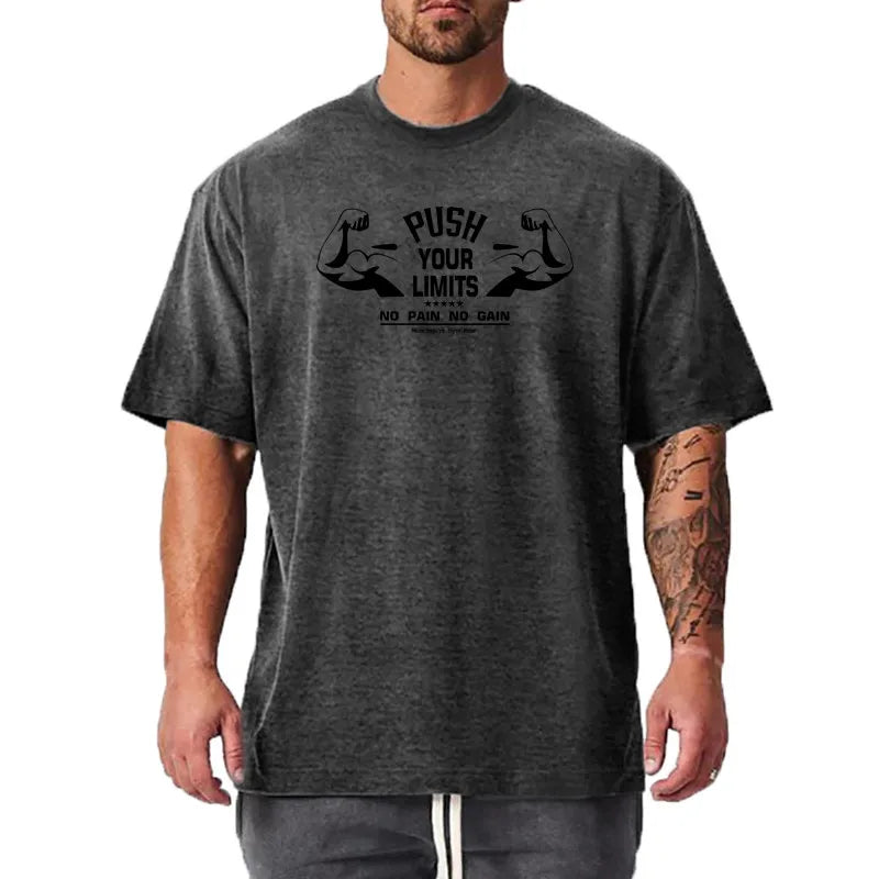 Oversized Streetwear Gym T-Shirt – Loose Fit Cotton Hip Hop Fitness Tee for Men