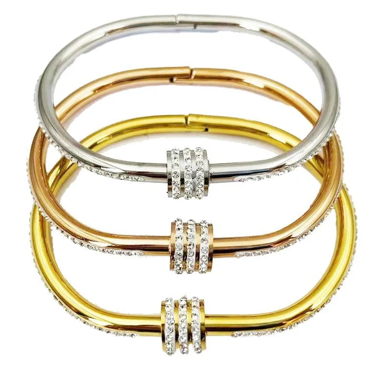 Gold Plated Stainless Steel Crystal Wrap Bangle – Non-Tarnish Bracelet for Women