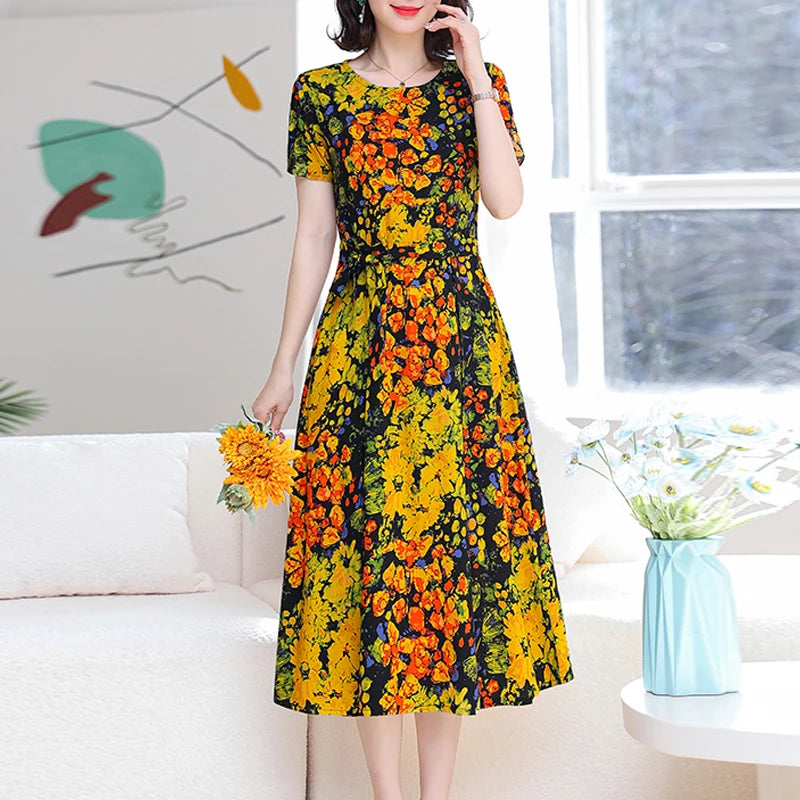 2024 Floral Print Bohemian Dress – O-Neck Sleeveless Loose Long Dress for Women