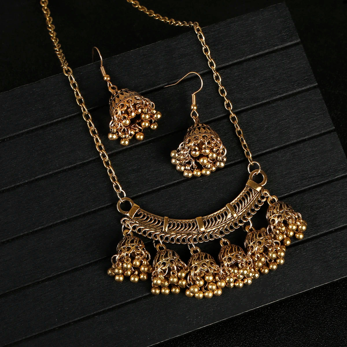 Luxury Retro Indian Jewelry Set – Necklace & Jhumka Earrings