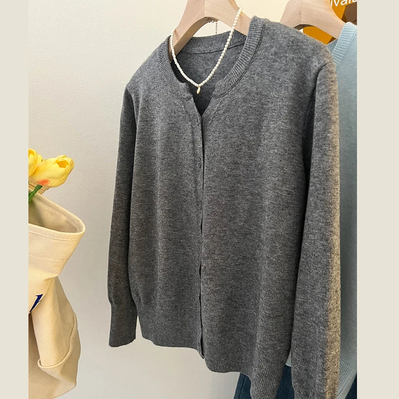 Women's Thin Fleece Knit Sweater – Round Neck, Loose Cashmere Top, Warm Casual Korean Style