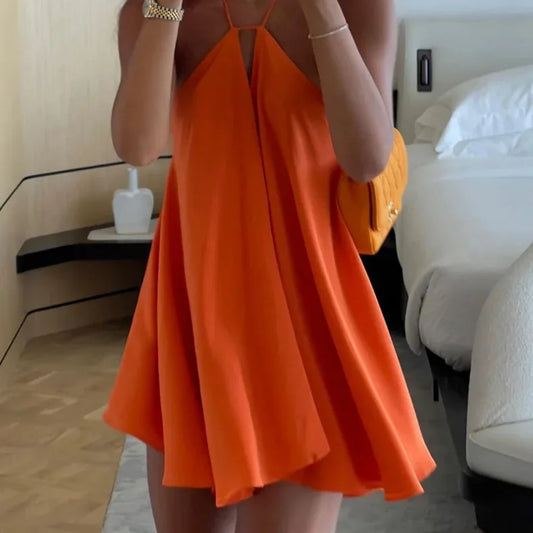 Women's Summer Halter V-Neck A-Line Mini Dress – MBR7108