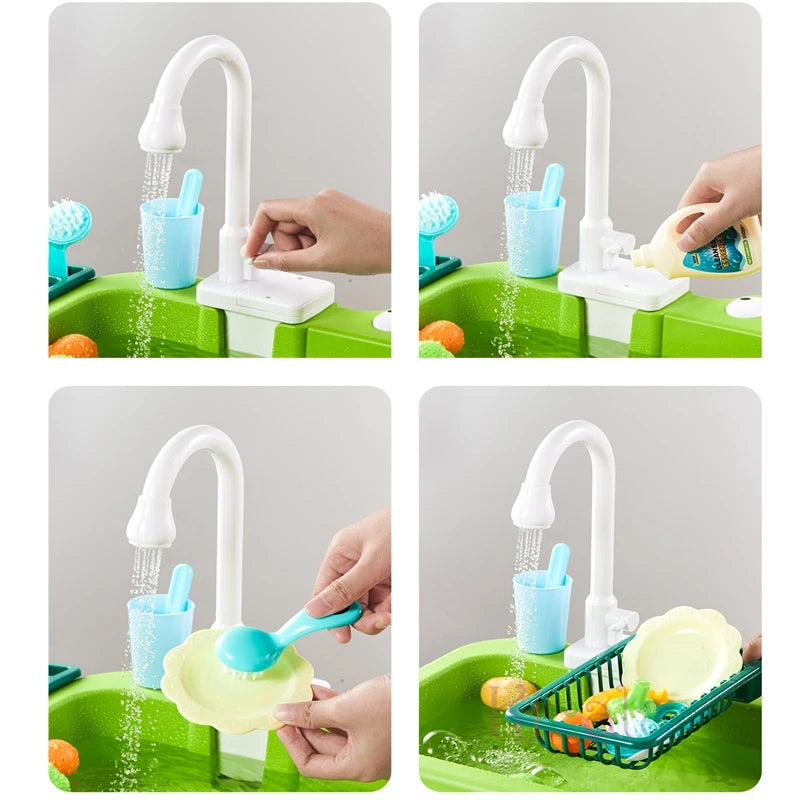 Kids Electric Kitchen Sink Toy with Running Water & Pretend Play Accessories