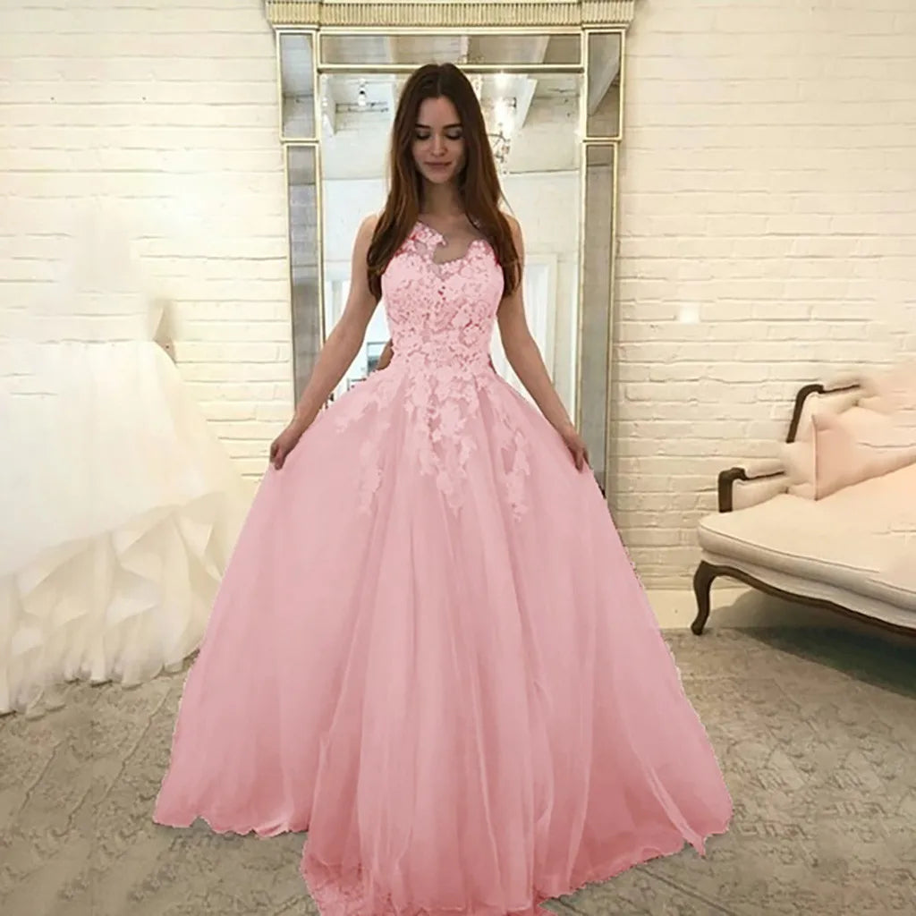 Floral Lace Chiffon Bridesmaid Dress – Sleeveless, Elegant Evening Gown with Sheer Mesh        4o