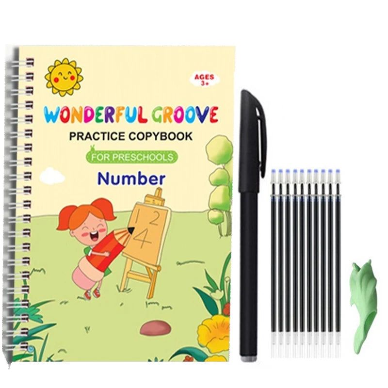 Magic Copybook Set – Reusable Calligraphy Practice with Grooves Template for Kids