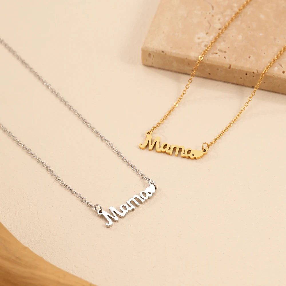 Stainless Steel Mama Love Heart Necklace – Fashion Pendant for Mother’s Day & Gifts