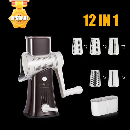 12-in-1 Veg Cutter & Grater – Manual Slicer & Chopper