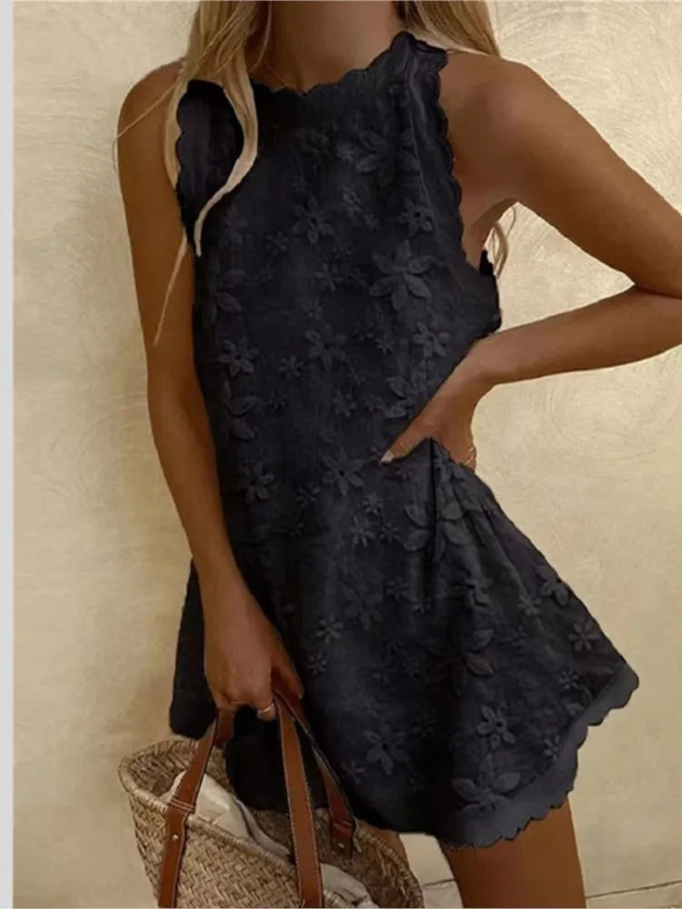 Women's 2024 White Lace Sleeveless Mini Dress – Casual Chic Summer Style