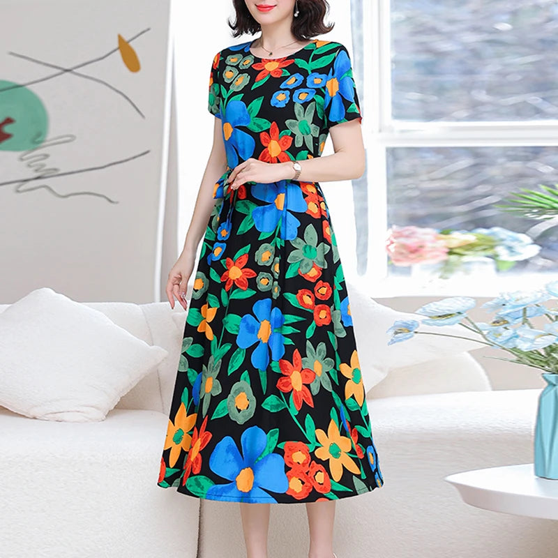 2024 Floral Print Bohemian Dress – O-Neck Sleeveless Loose Long Dress for Women