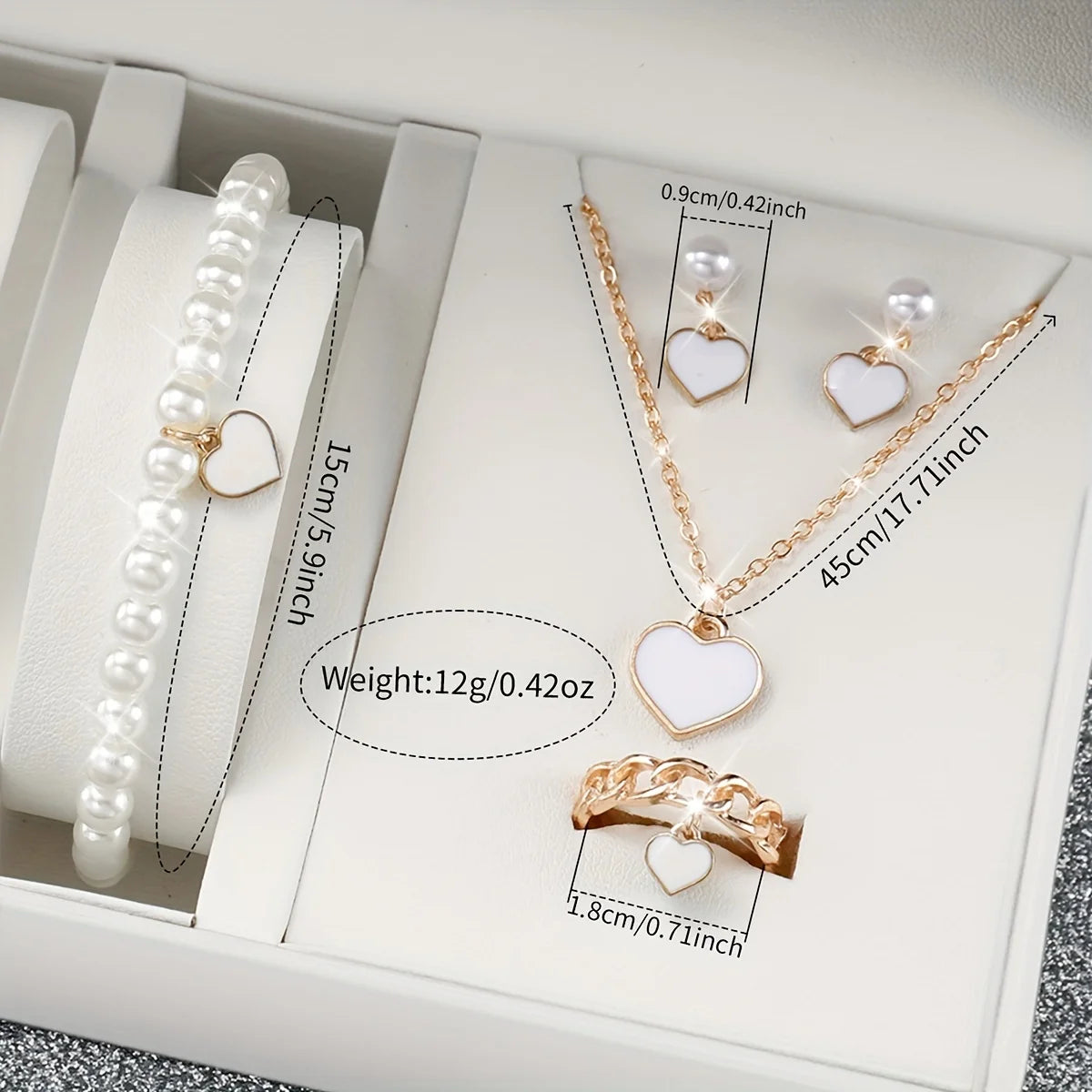 6-Piece Women's Watch Set – Silicone Band Quartz Watch with Heart & Pearl Jewelry (No Box)