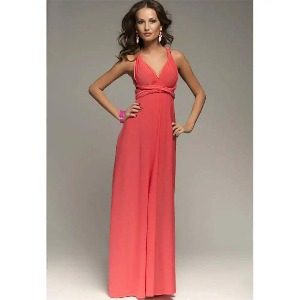 Sexy Women’s Multiway Red Maxi Dress – Convertible Boho Bandage Party Dress