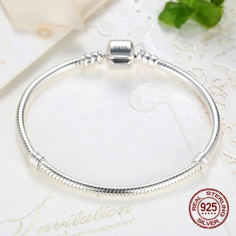Handmade Silver Charm Bracelet – Smooth Snake Bone Design for Women