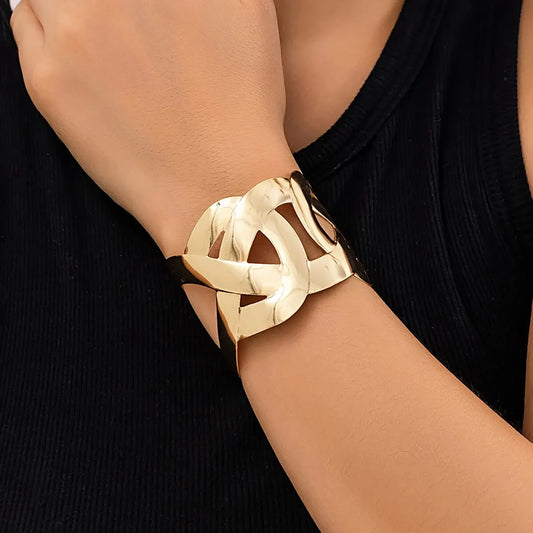 Vintage Geometric Cross Wide Cuff Bracelet – Chunky Gold Arm Bangle for Women