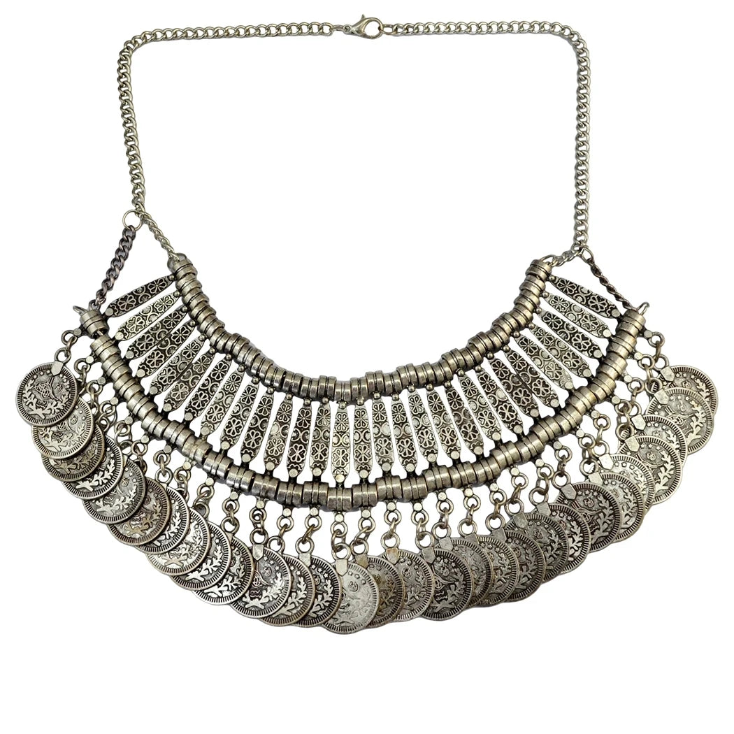 Afghan Boho Tassel Coin Necklace & Earrings Set – Ethnic Statement Jewelry