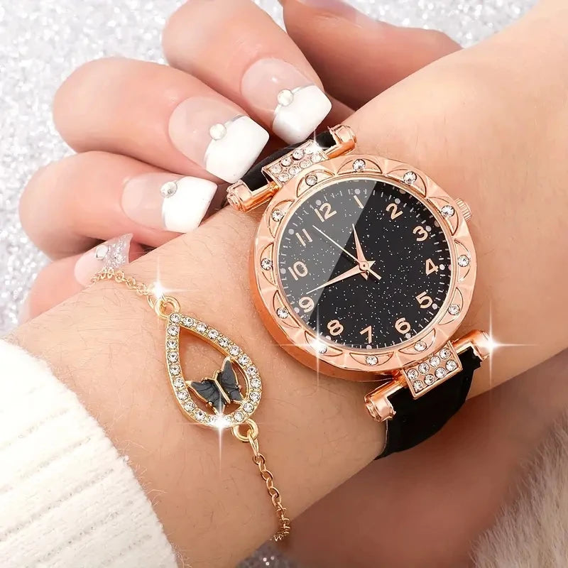 5-Piece Luxury Women's Watch Set – Rhinestone Quartz Wristwatches for Girls & Ladies