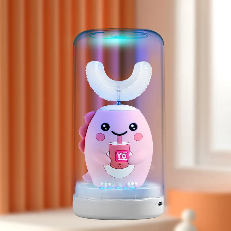 Smart Electric U-Shaped Toothbrush for Kids – 360° Silicone, Cartoon Design, IPX7 Waterproof