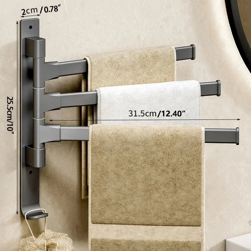 Rotatable Bathroom Towel Rack – Space Aluminum 2-5 Bar Wall-Mounted Holder
