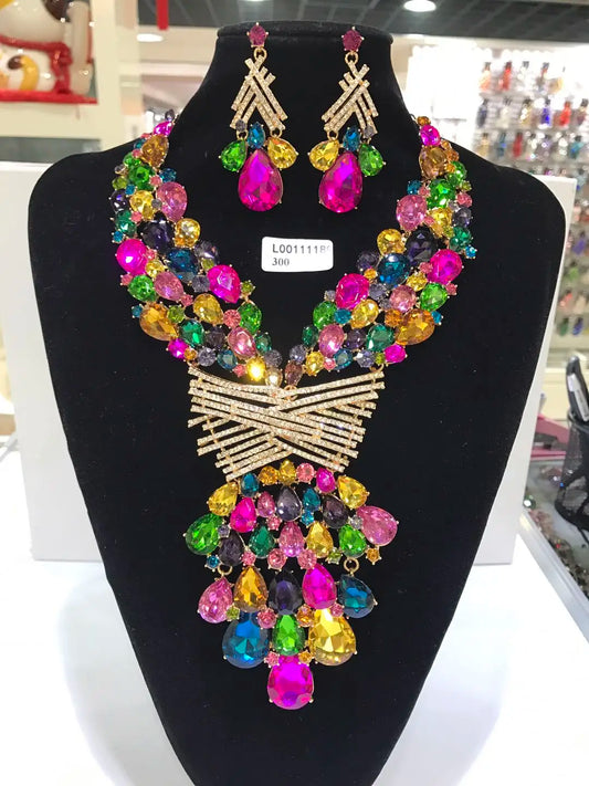 Women’s Luxury Crystal Rhinestone Necklace & Earring Set – Wedding Jewelry