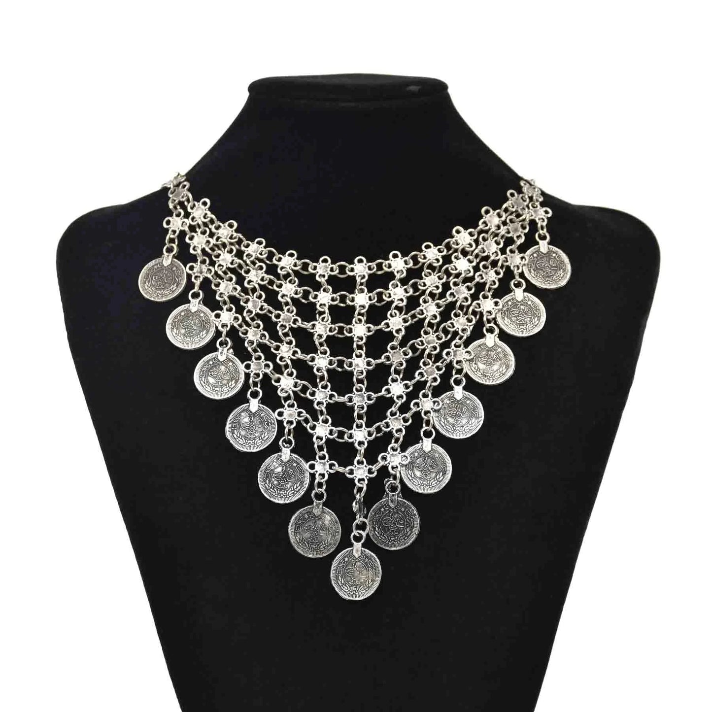 Gypsy Bohemian Chunky Tibetan Silver Necklace – Festival Party Jewelry for Women