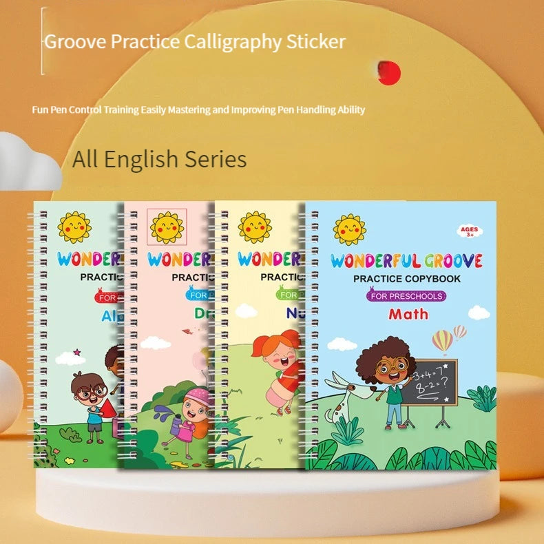 Magic Copybook Set – Reusable Calligraphy Practice with Grooves Template for Kids