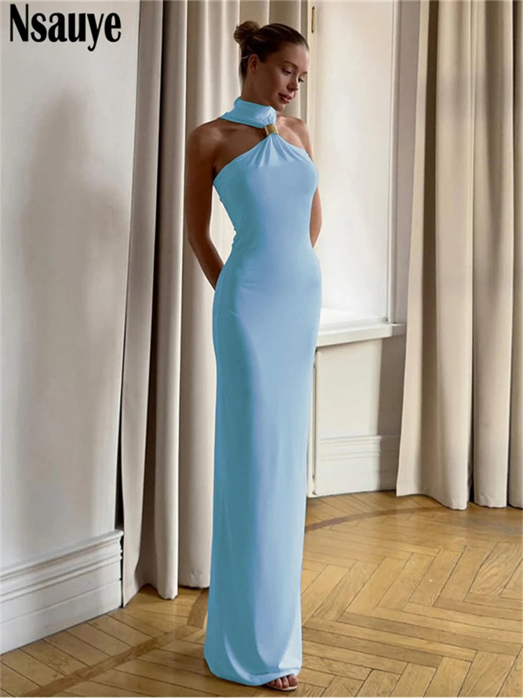 Nsauye Women Sexy Halter Off-Shoulder Evening Dress – 2025 Summer Partywear