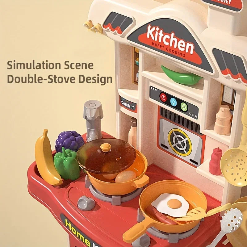 Kids Realistic Kitchen Playset – Cooking Toys with Utensils, Light & Sound for Ages 3+
