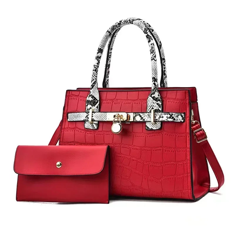 2-Piece Snake Pattern Handbag Set – Tote & Shoulder Satchel for Women