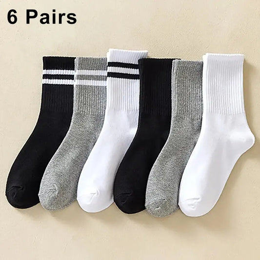 6 Pairs Women's Mid Socks – Breathable & Comfortable Solid Color Casual Wear
