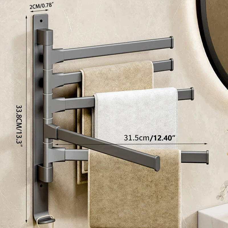 Rotatable Bathroom Towel Rack – Space Aluminum 2-5 Bar Wall-Mounted Holder