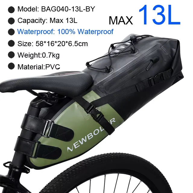 NEWBOLER 13L Waterproof Bike Saddle Bag – Foldable Rear Trunk for MTB/Road