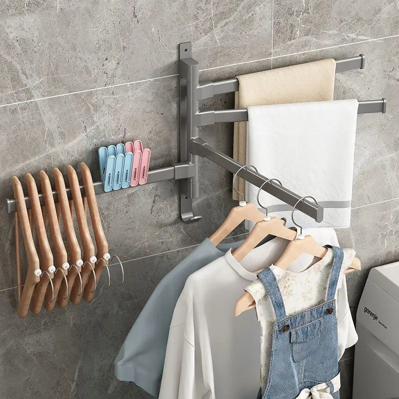 Rotatable Bathroom Towel Rack – Space Aluminum 2-5 Bar Wall-Mounted Holder