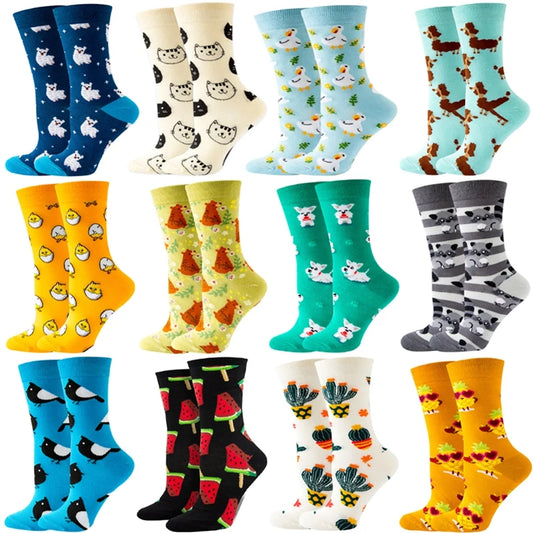 Cute Cartoon Women’s Socks – Kawaii Animal & Food Print Harajuku Style