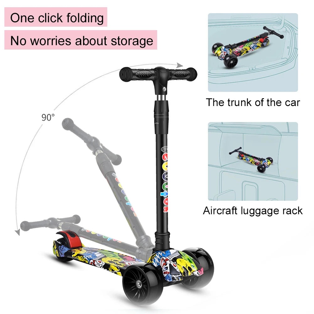 Foldable One-Pedal Three-Wheel Kick Scooter for Kids (Ages 2-10)